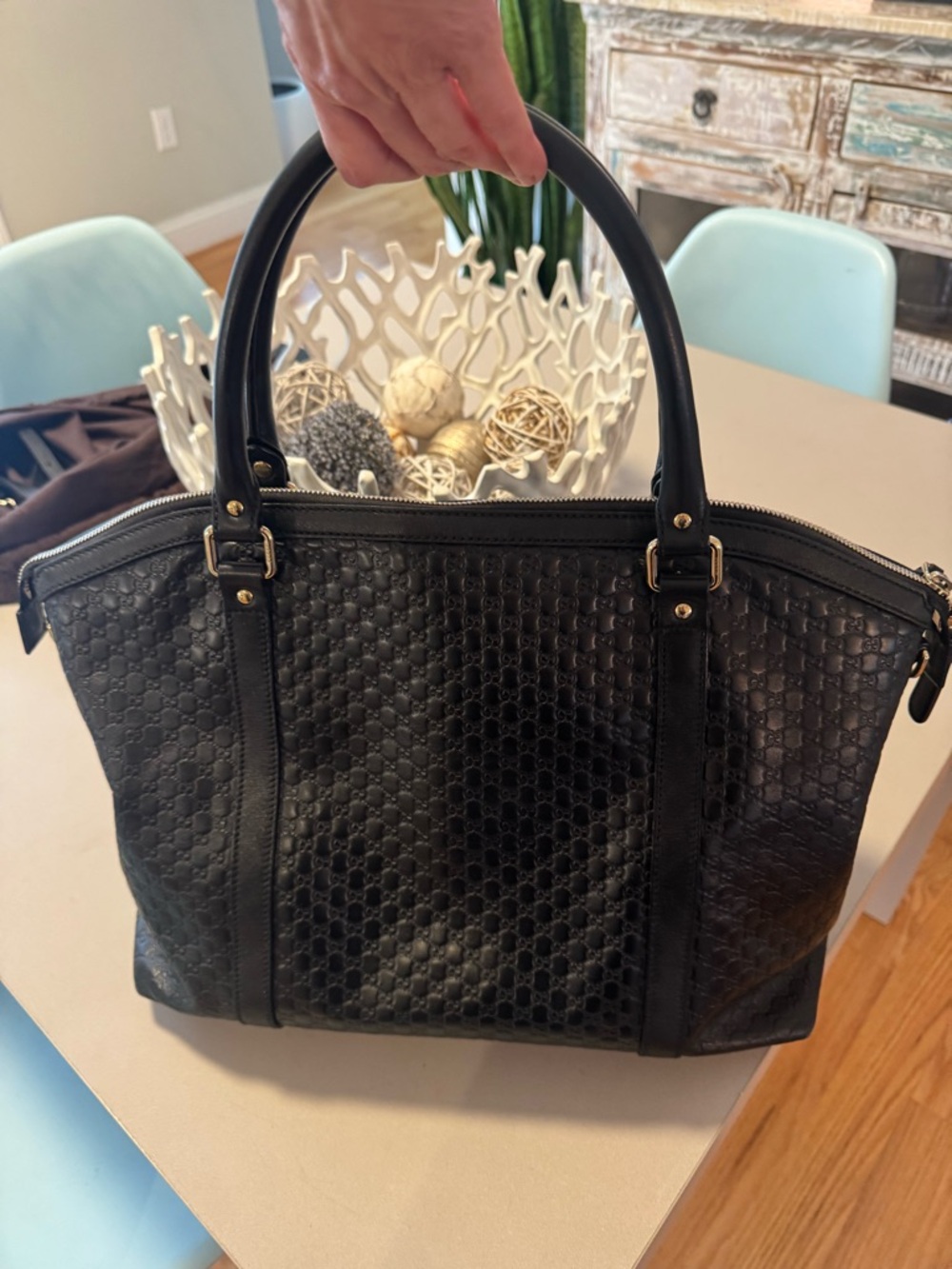 Gucci Black Leather Tote Handbag